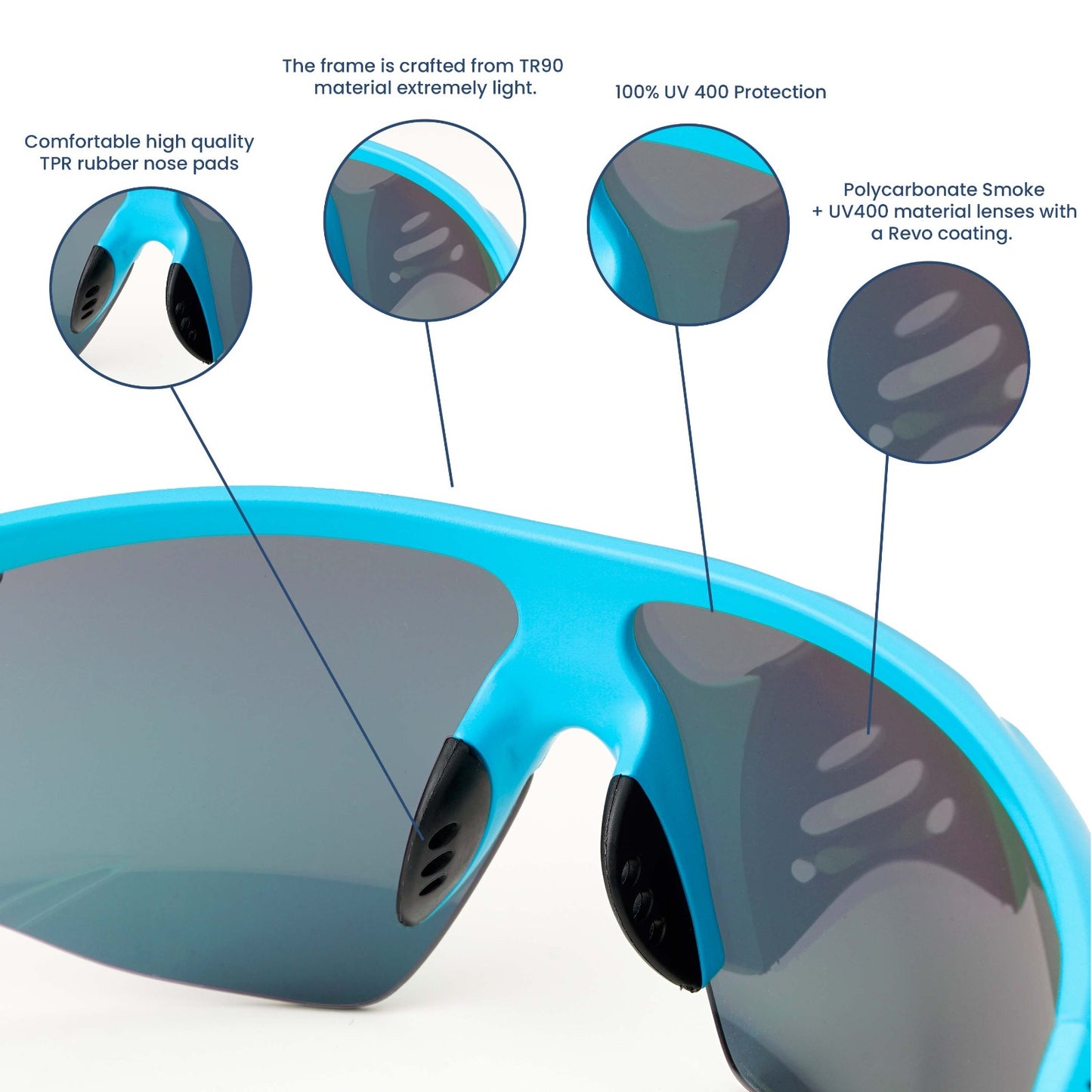 SASA Hawkeye Matte Turquoise Blue Frame Red Revo Lens Sports Sunglasses