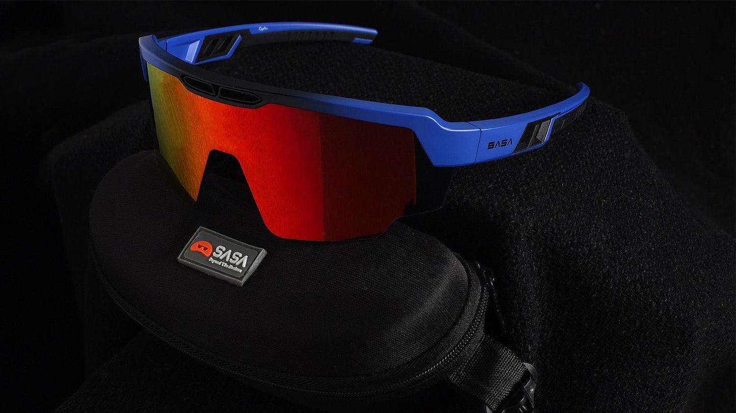 SASA Raptor Matte Blue Frame Red Revo Lens Sports Sunglasses