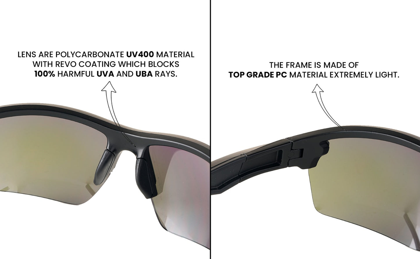 SASA Predator Matte Black Frame Green Lens Sports Sunglasses