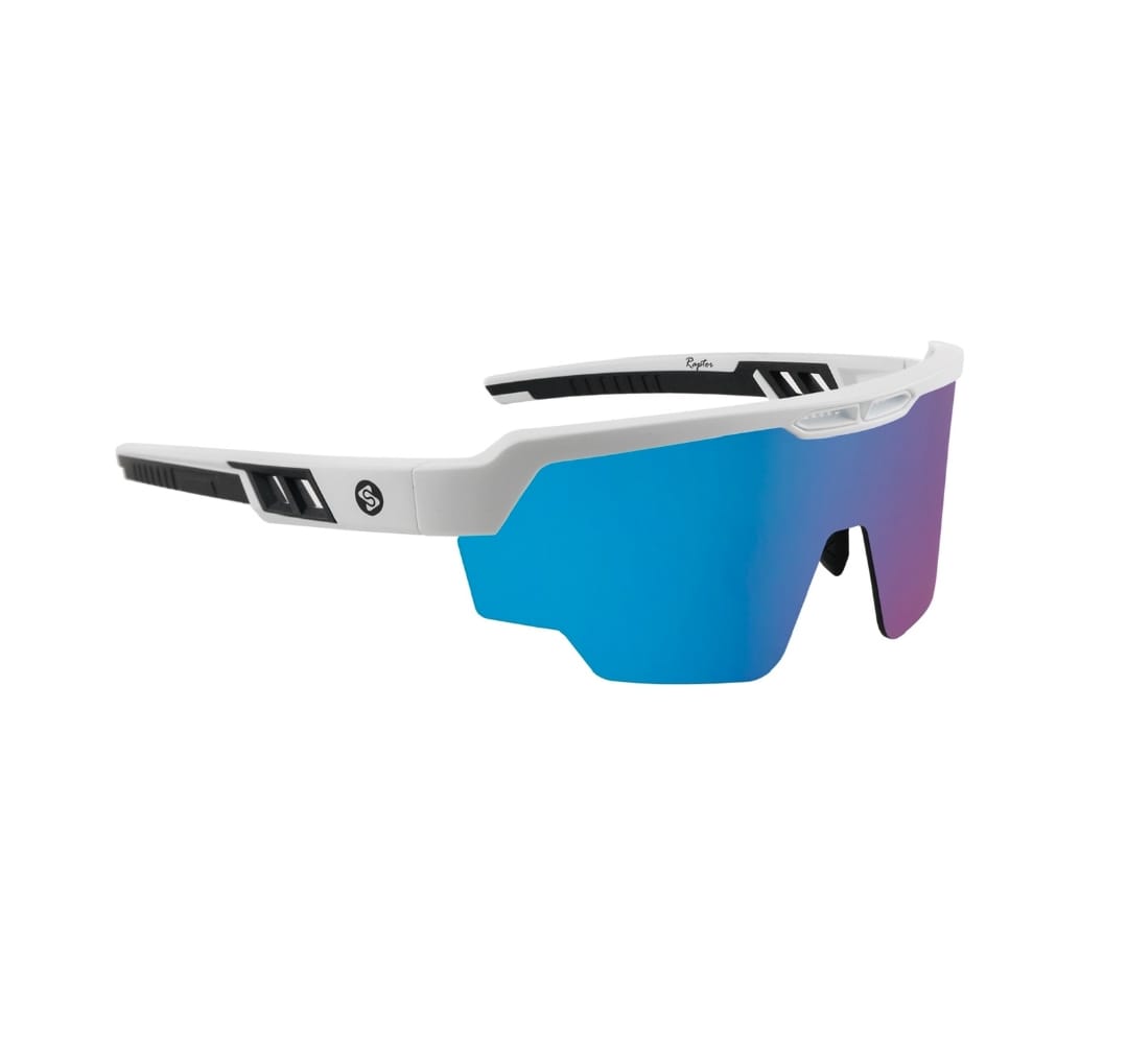 SASA Raptor Matte White Frame Ice Blue Revo Lens Sports Sunglasses - sasaeyewear