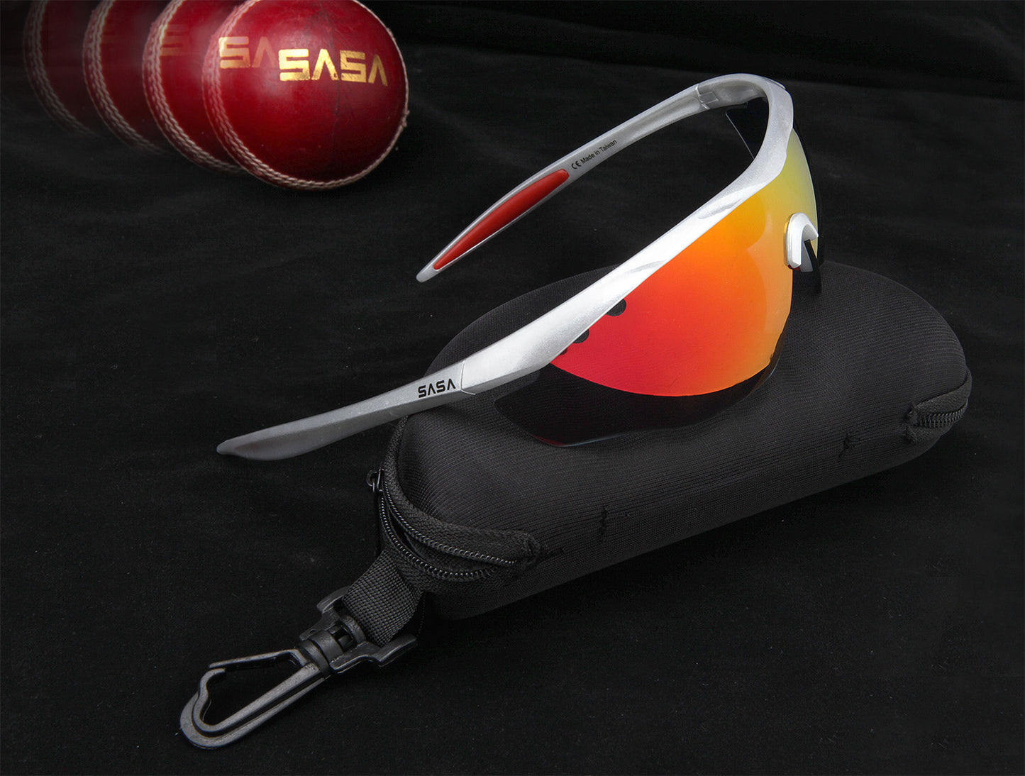 SASA Matte Silver Frame Red Revo Lens Hawkeye Sports Sunglasses