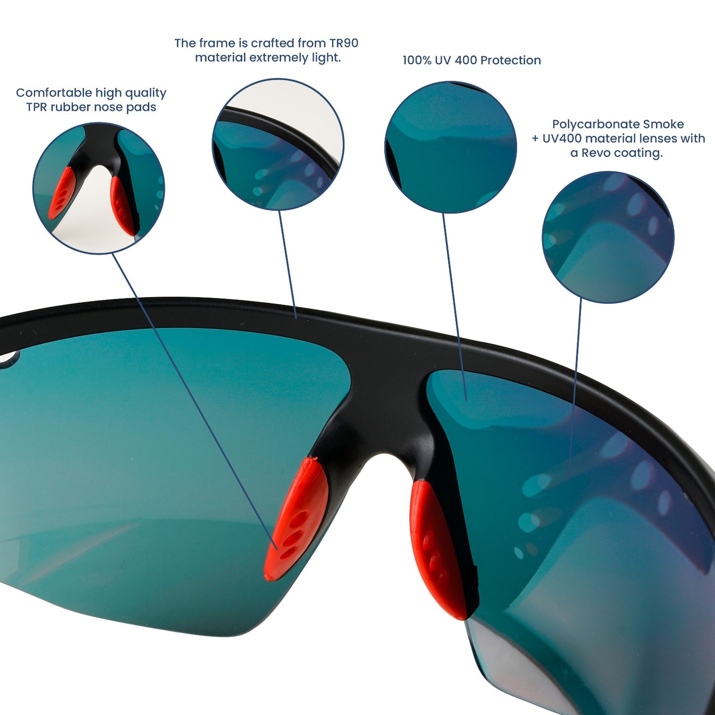 SASA Matte Black Frame Red Revo Lens Sports Sunglasses