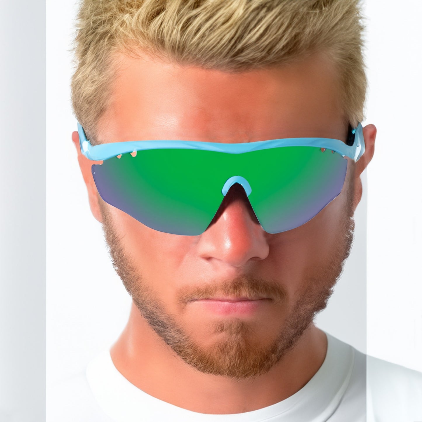 SASA Hawkeye Matte Silver Frame Blue Revo Lens Sports Sunglasses
