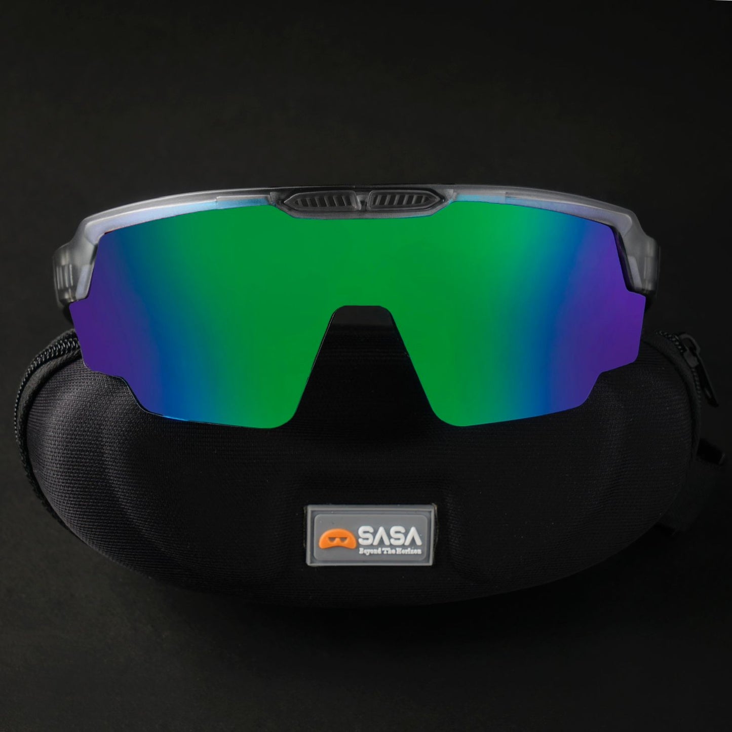 SASA Raptor Translucent Grey Frame Green Revo Lens Sports Sunglasses