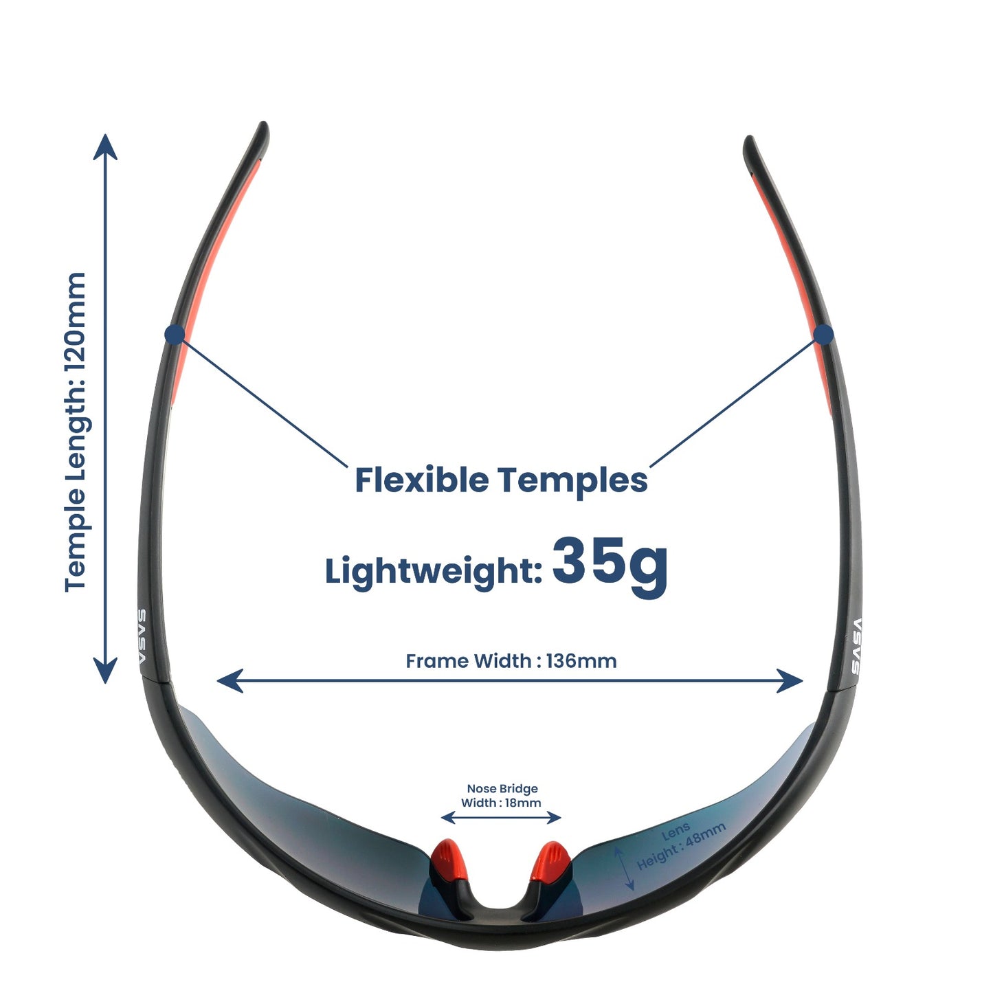 SASA Matte Black Frame Red Revo Lens Sports Sunglasses