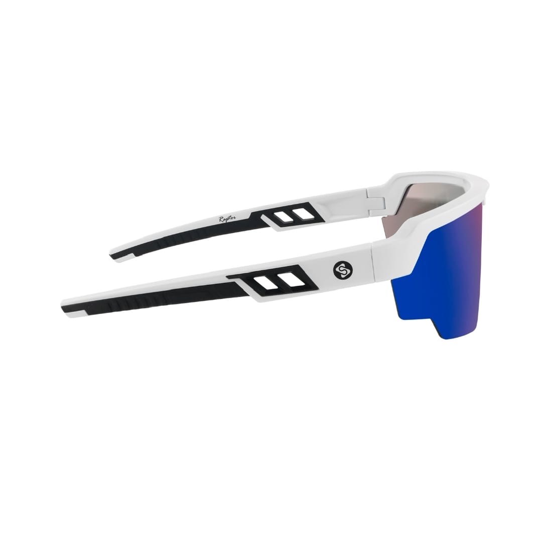SASA Raptor Matte White Frame Blue Revo Lens Sports Sunglasses