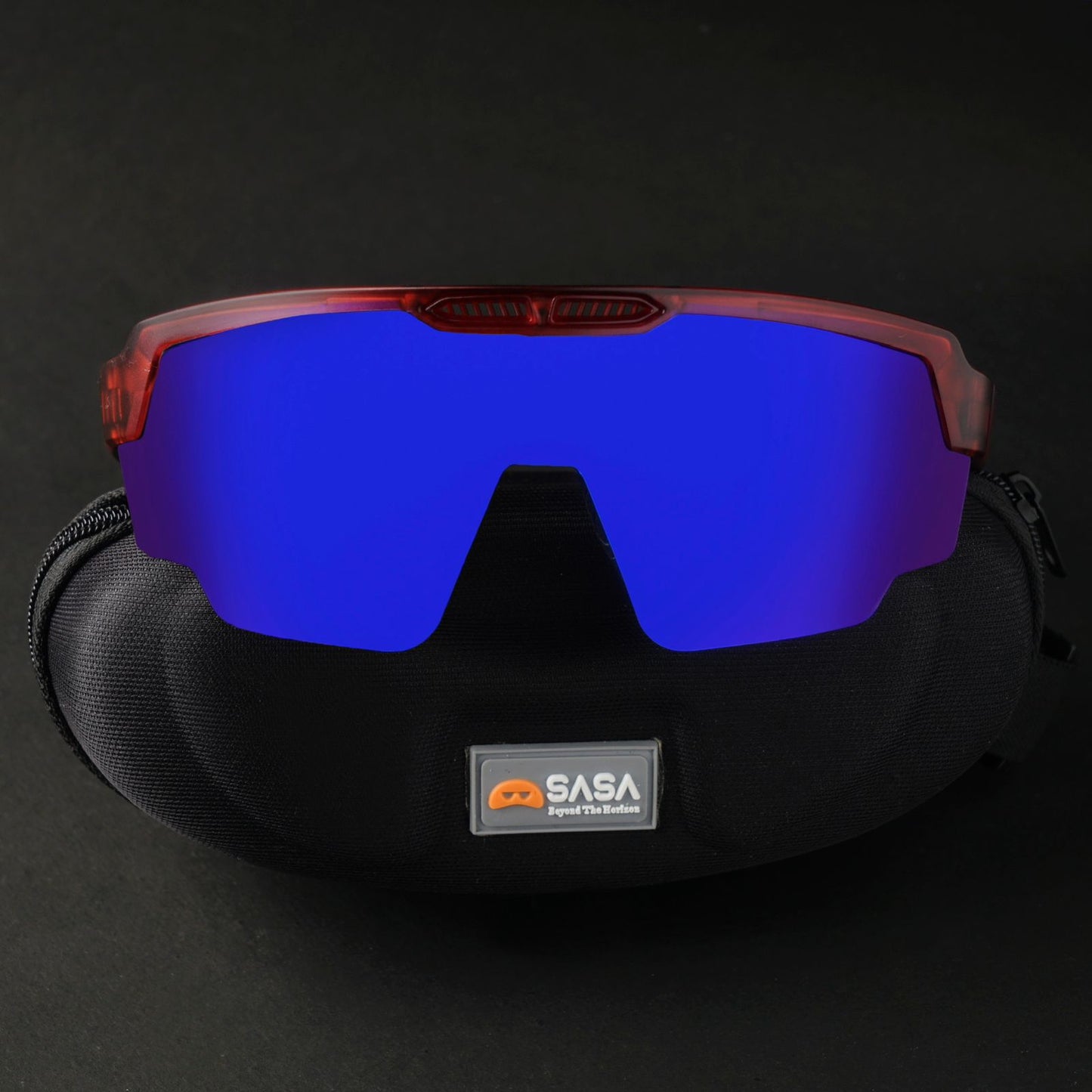 SASA Raptor Translucent Red Frame Blue Revo Lens Sports Sunglasses