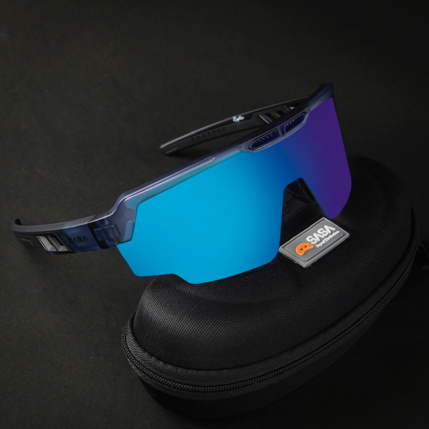SASA Raptor Translucent Blue Frame Ice Blue Revo Lens Sports Sunglasses