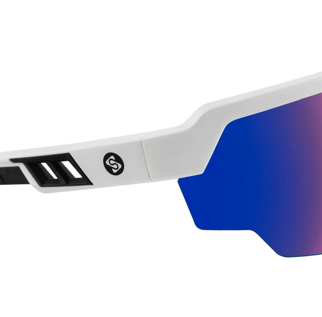 SASA Raptor Matte White Frame Blue Revo Lens Sports Sunglasses
