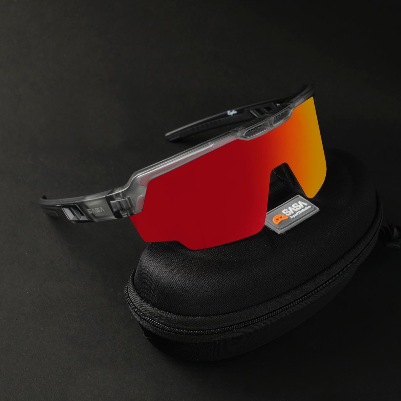 SASA Raptor Translucent Grey Frame Red Revo Lens Sports Sunglasses