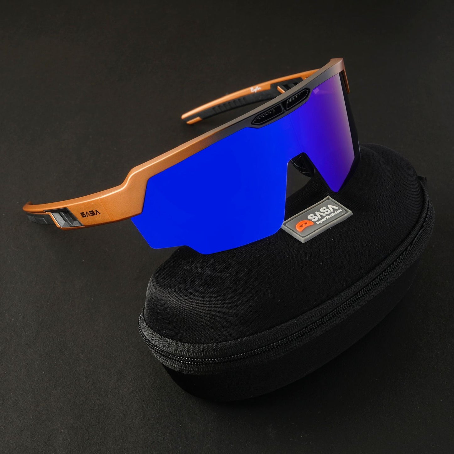 SASA Raptor Matte Copper Black Frame Blue Revo Lens Sports Sunglasses