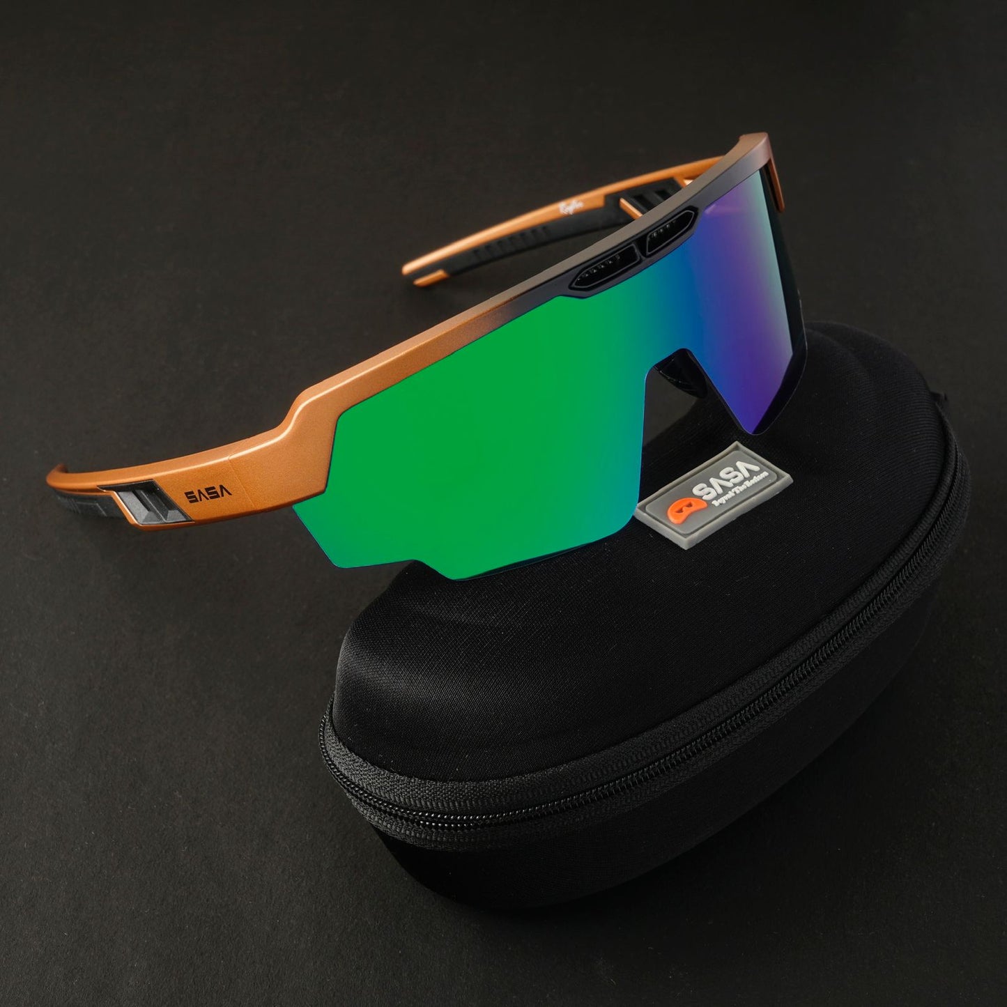 SASA Raptor Matte Copper/Black Frame Green Revo Lens Sports Sunglasses
