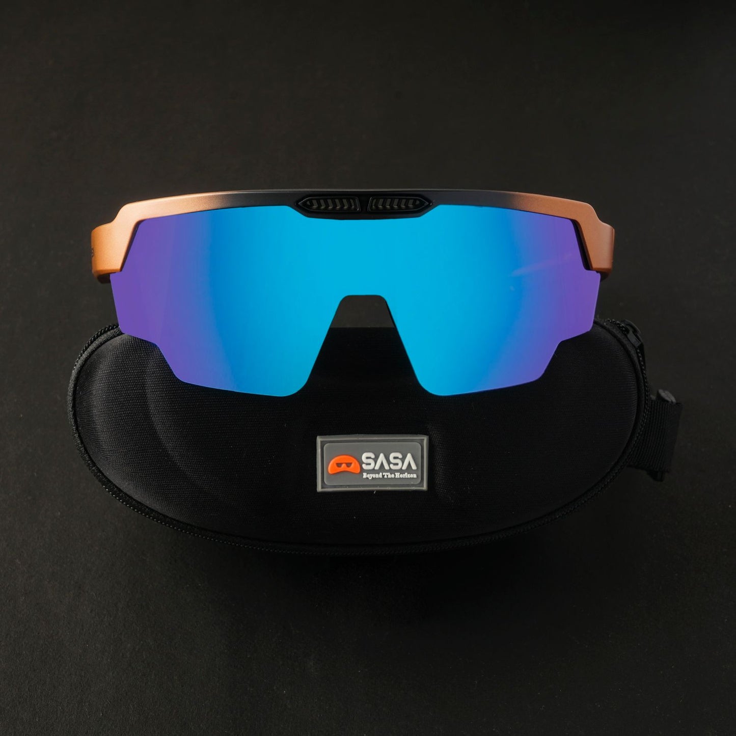 SASA Raptor Matte Copper/Black Frame Ice Blue Revo Lens Sports Sunglasses