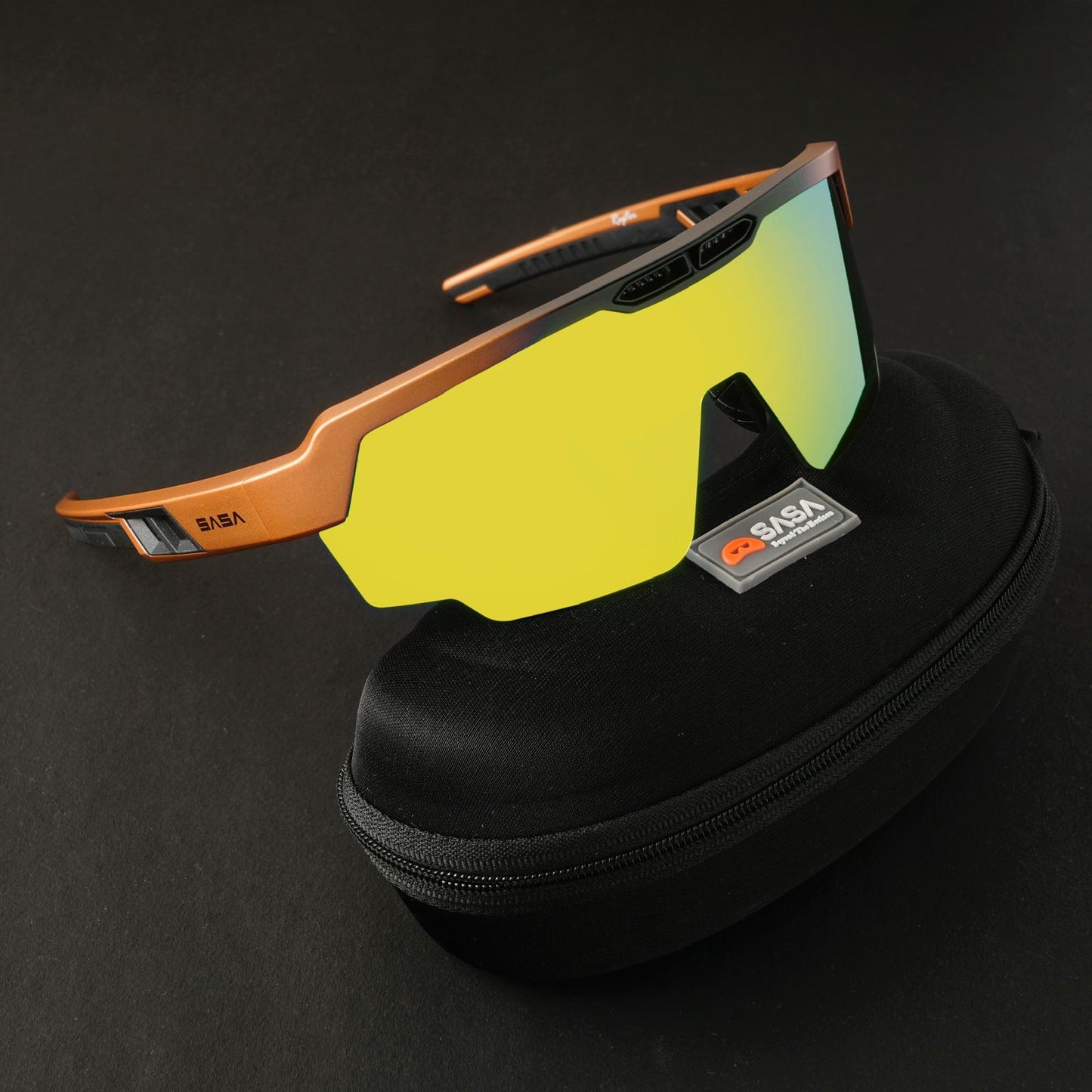SASA Raptor Matte Copper/Black Frame Yellow Revo Lens Sports Sunglasses