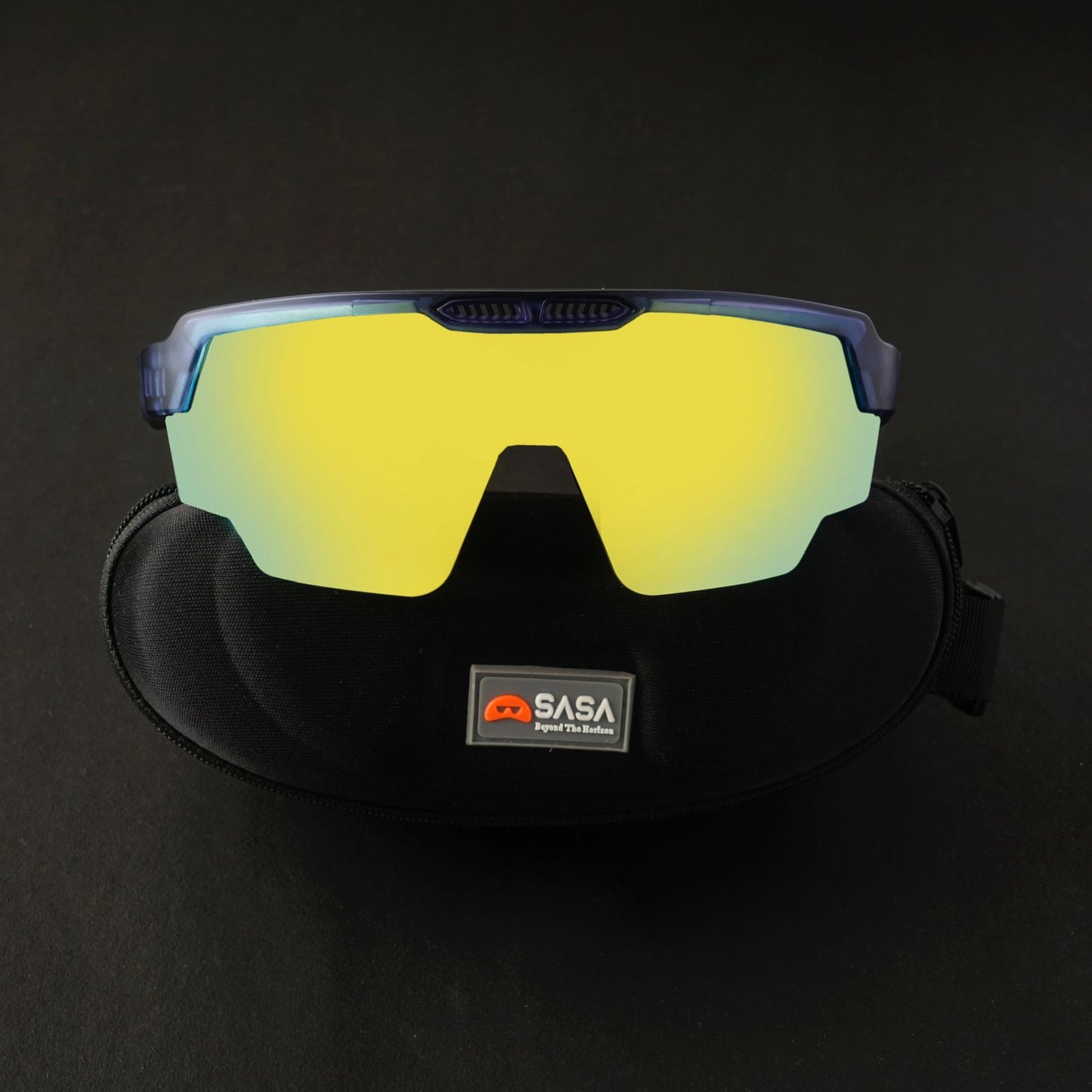 SASA Raptor Translucent Blue Frame Yellow Revo Lens Sports Sunglasses