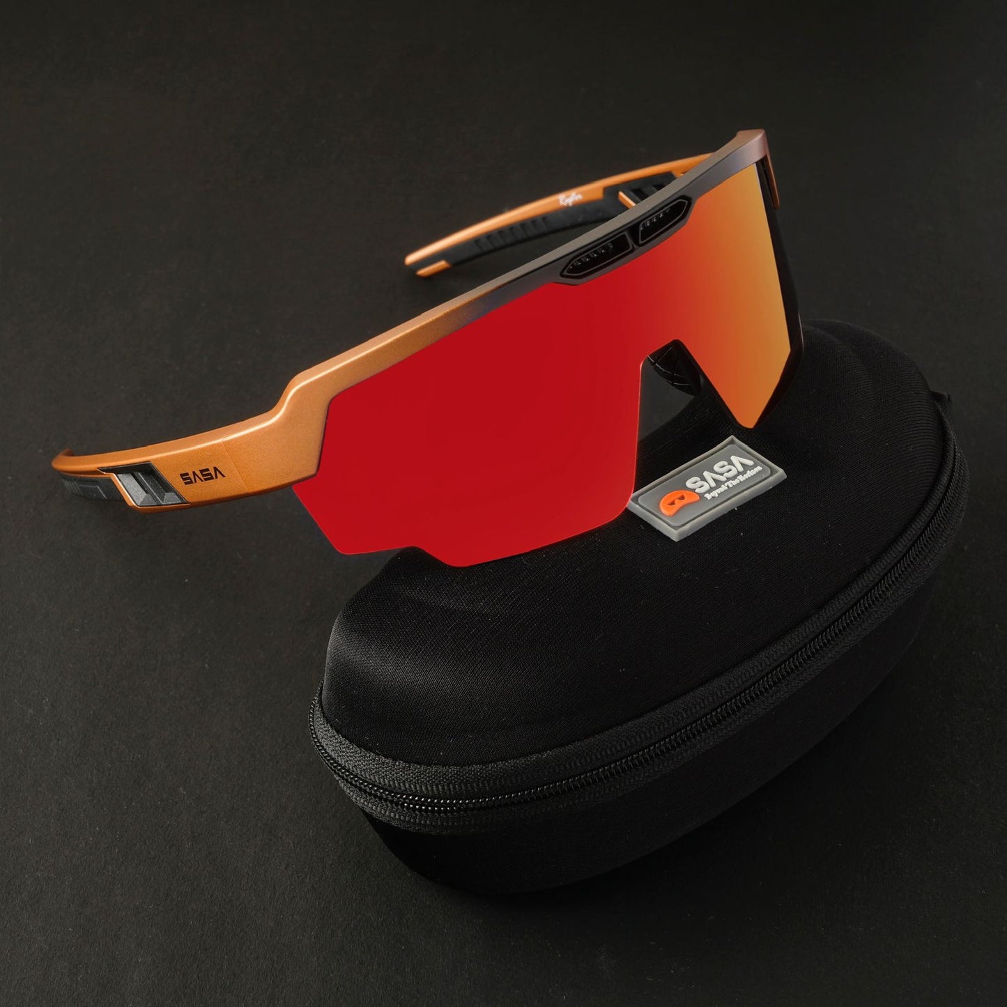SASA Raptor Matte Copper-Black Frame Red Revo Lens Sports Sunglasses