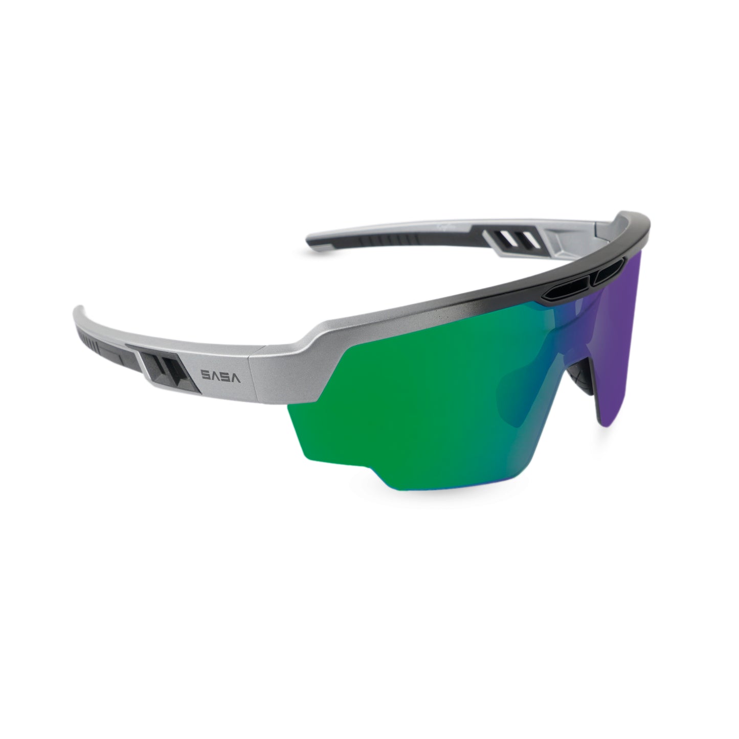 SASA Raptor Matte Silver Black Frame Green Revo Lens Sports Sunglasses