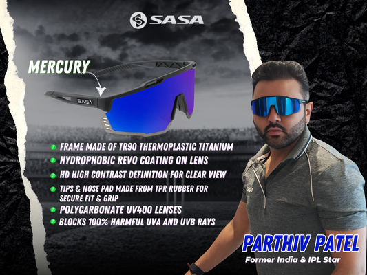 Parthiv Patel X Matte Black Frame Blue Revo Lens Sports Sunglasses