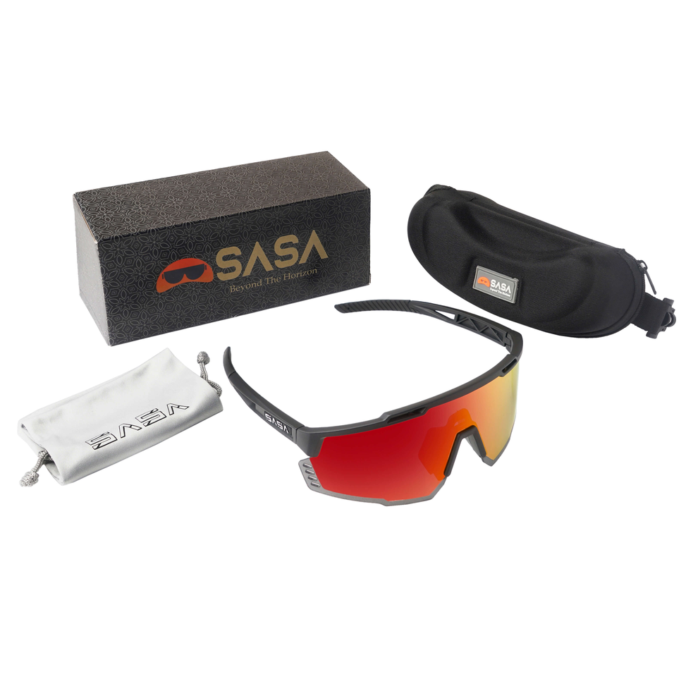 SASA Mercury Black Frame Red Revo Lens Sports Sunglasses