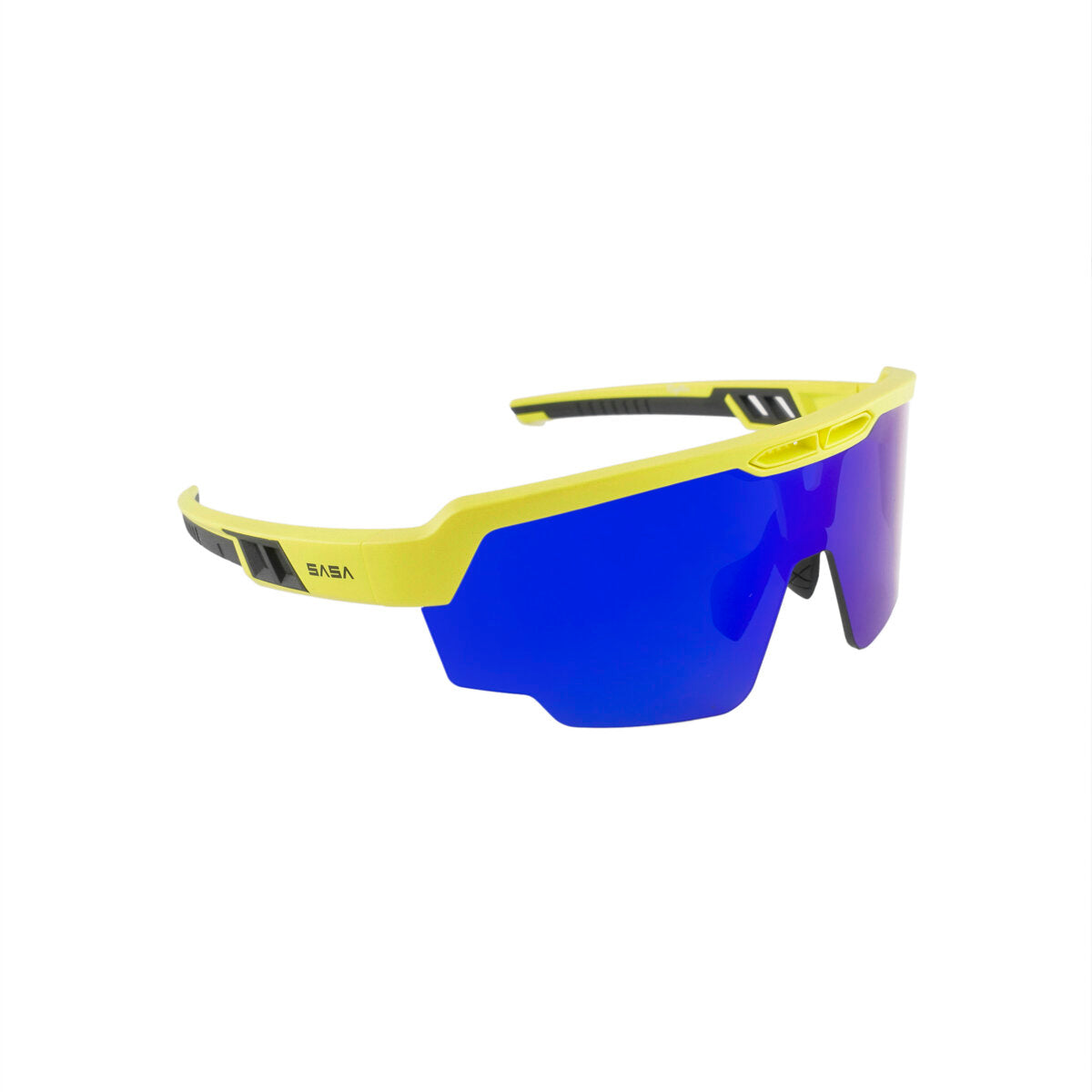SASA Raptor Neon Yellow Frame Blue Revo Lens Sports Sunglasses