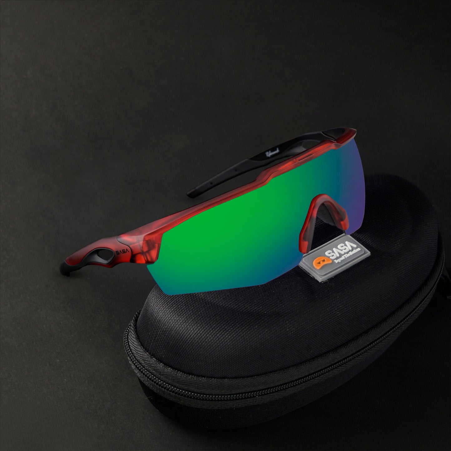 Rebound Translucent Red Frame Green Revo Lens Sports Sunglasses
