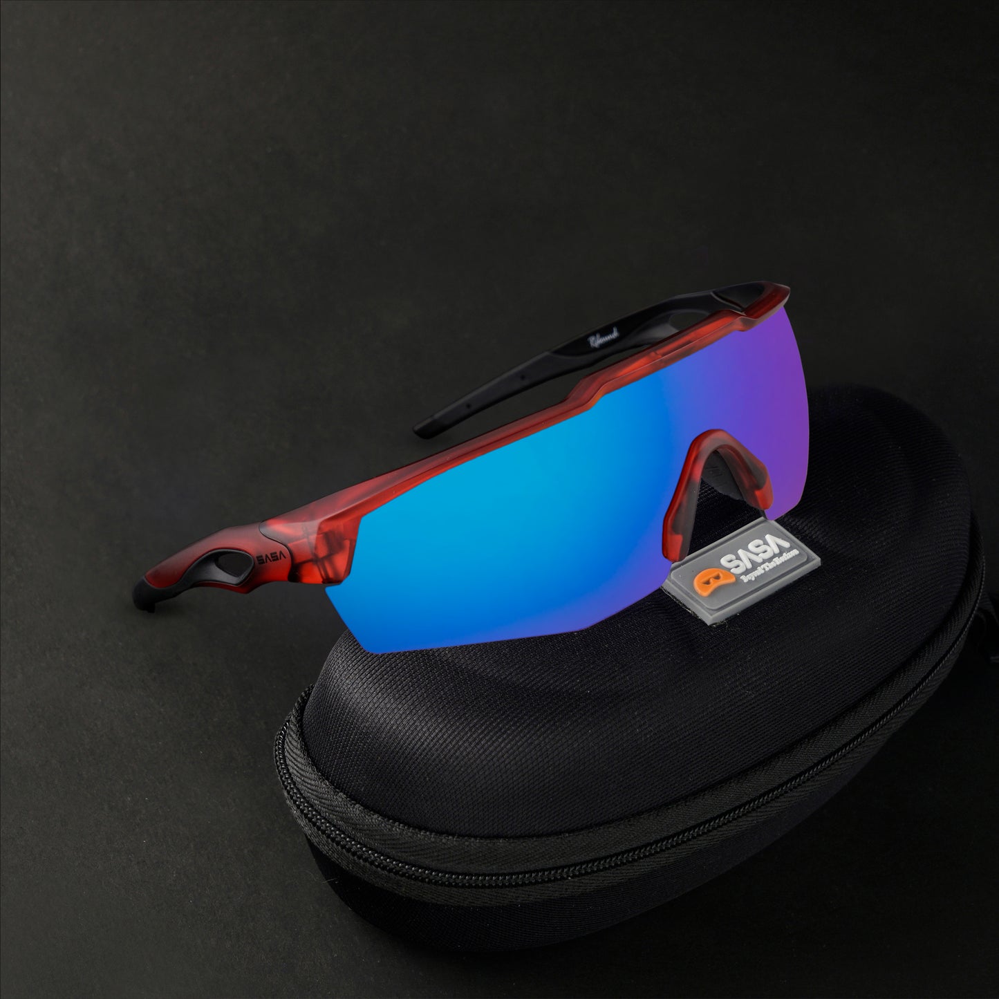 SASA Rebound Translucent Red Frame Ice Blue Revo Lens Sports Sunglasses