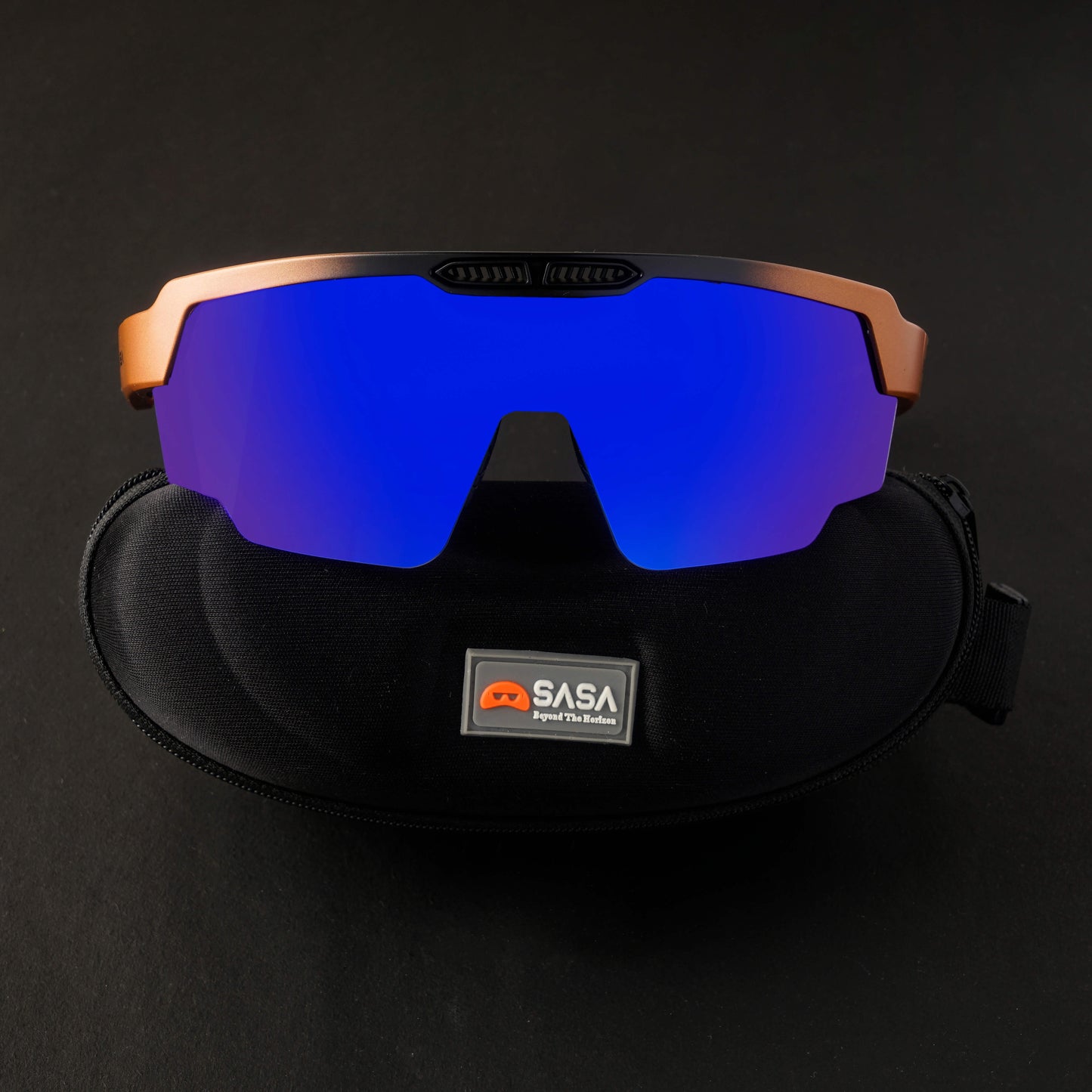 SASA Raptor Matte Copper/Black Frame Blue Revo Lens Sports Sunglasses