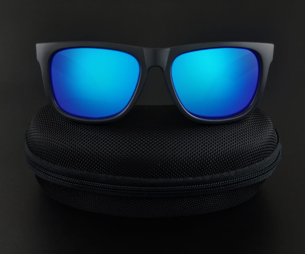 Wayfarer Sunglasses for Men | Black Frame Ice Blue Revo Lens