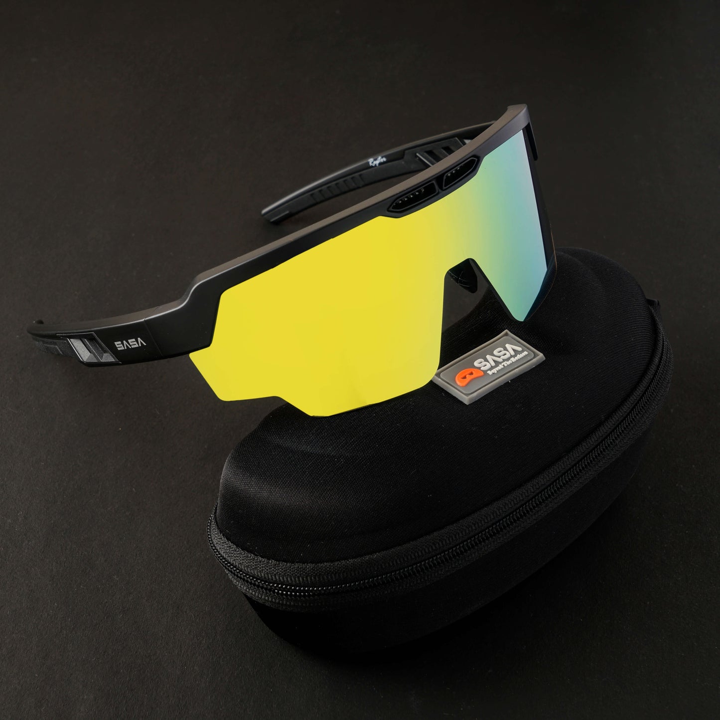 SASA Raptor Matte Black Frame Yellow Revo Lens Sports Sunglasses