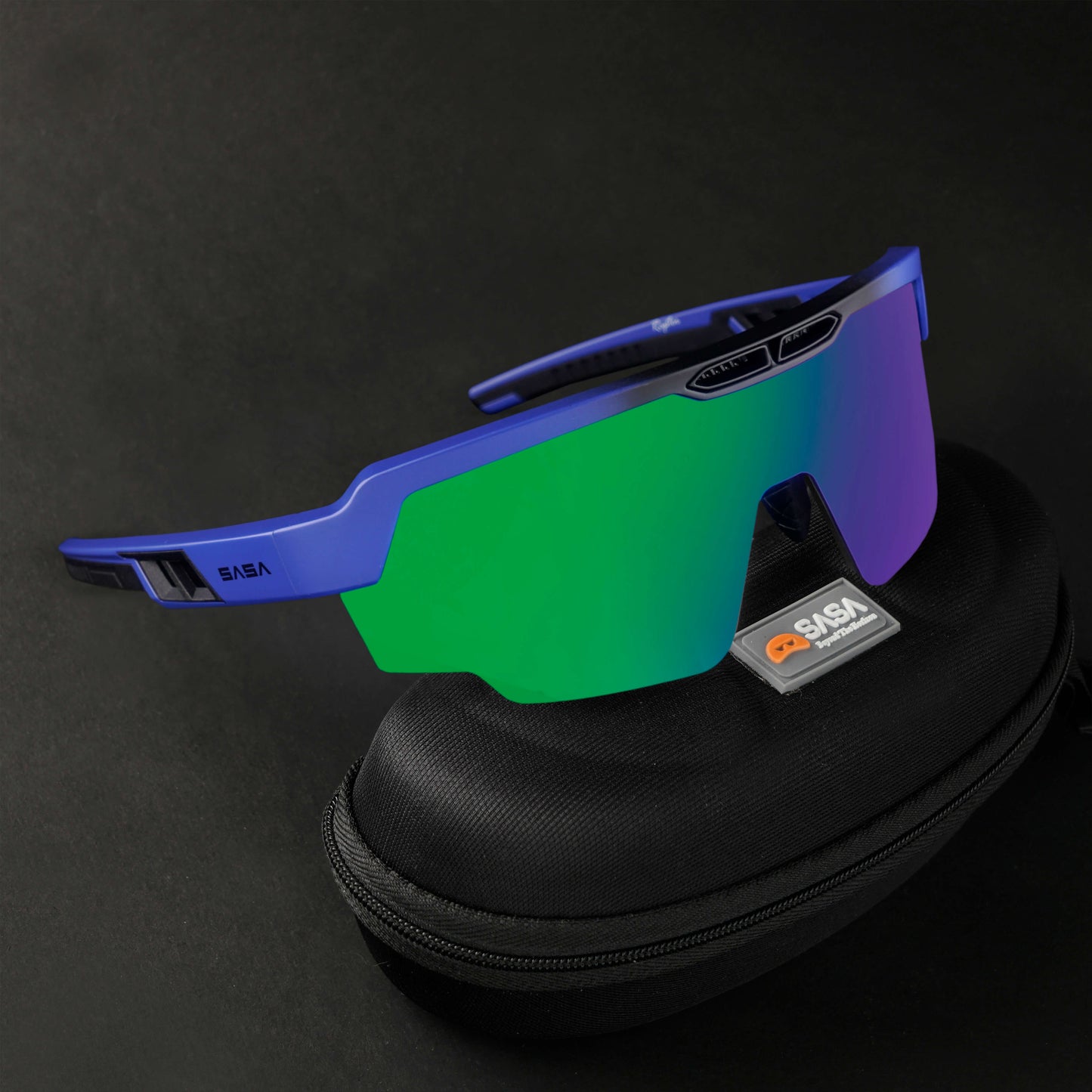 SASA Raptor Matte Blue Frame Green Revo Lens Sports Sunglasses