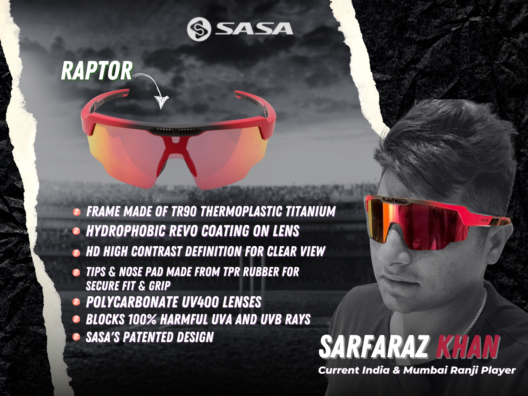 SARFARAZ khan wearing sasa raptor sports sunglasses