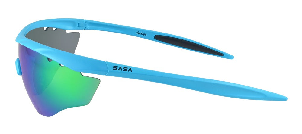 SASA Hawkeye Matte Turquoise Blue Frame Green Revo Lens Sports Sunglasses
