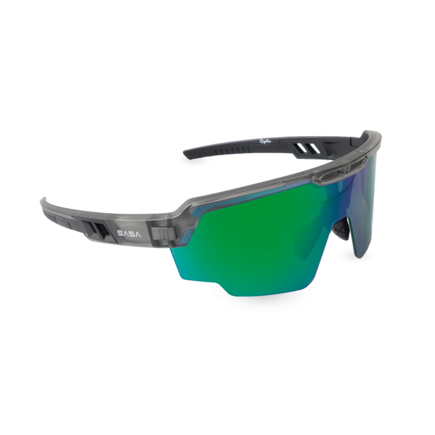 SASA Raptor Matte Silver Black Frame Green Revo Lens Sports Sunglasses