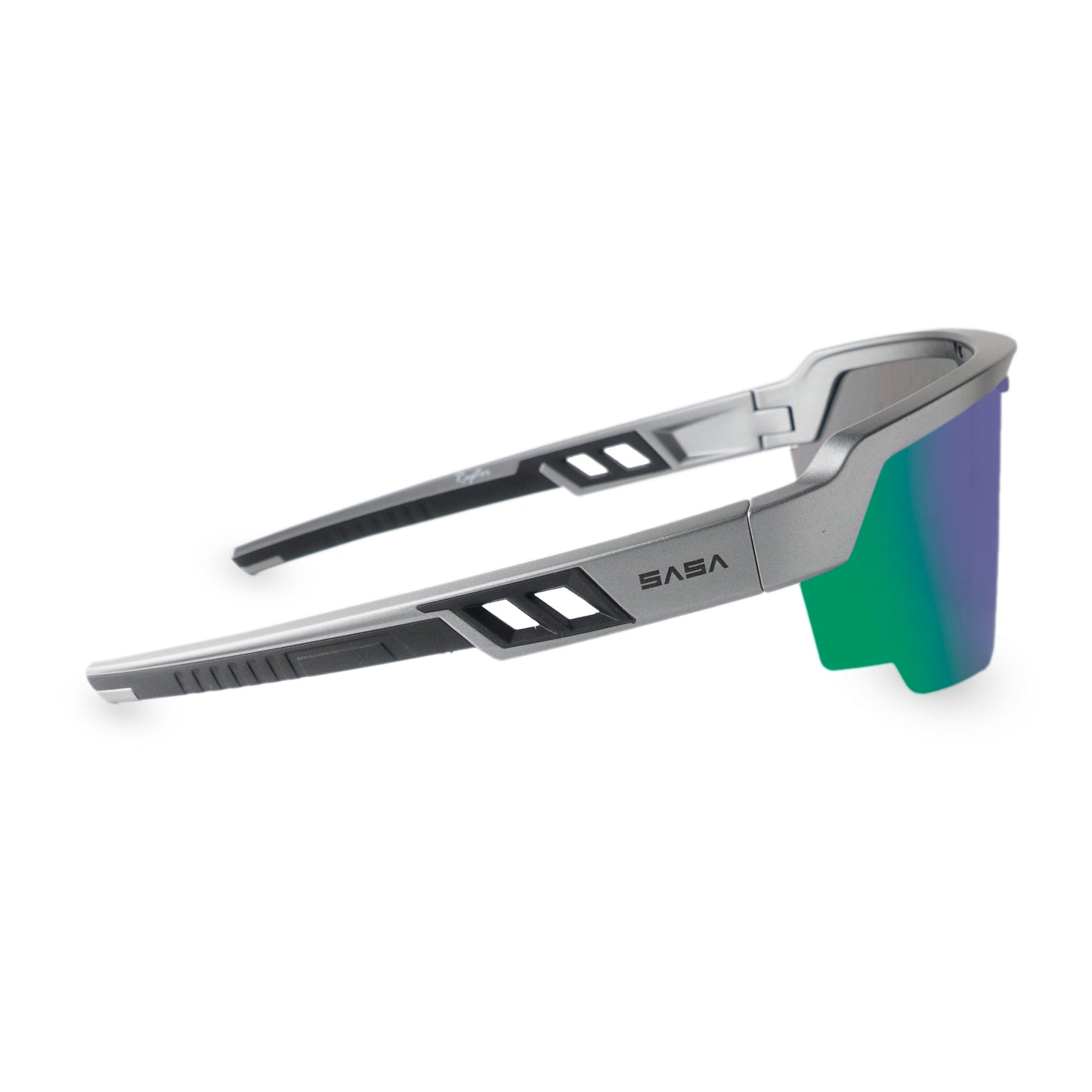 SASA Raptor Matte Silver Black Frame Green Revo Lens Sports Sunglasses