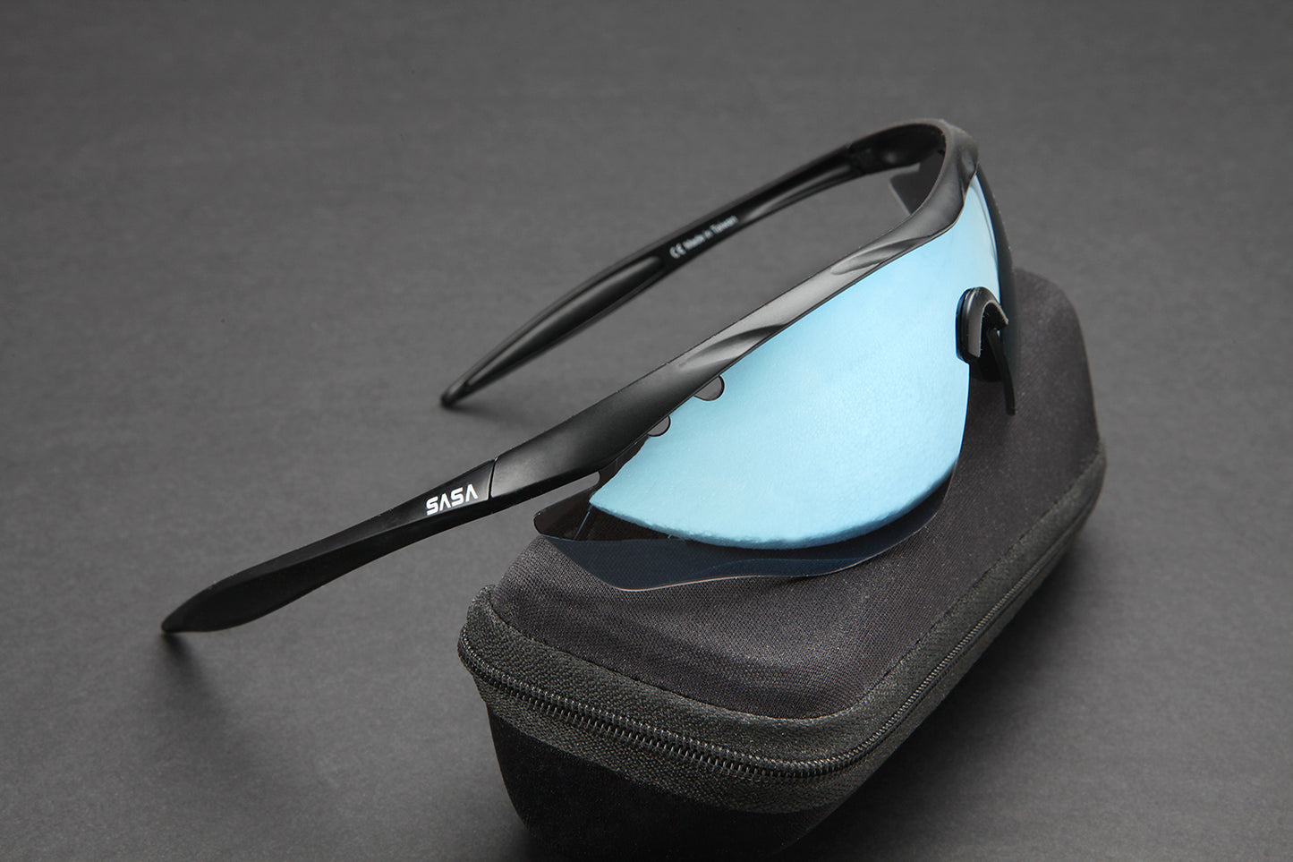 SASA Hawkeye Matte Black Frame Ice Blue Revo Lens Sports Sunglasses