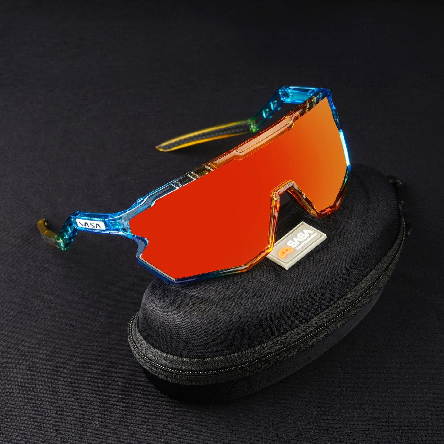 SASA Z Series Prismatic Blue / Orange Frame Red Revo Lens Sports Sunglasses