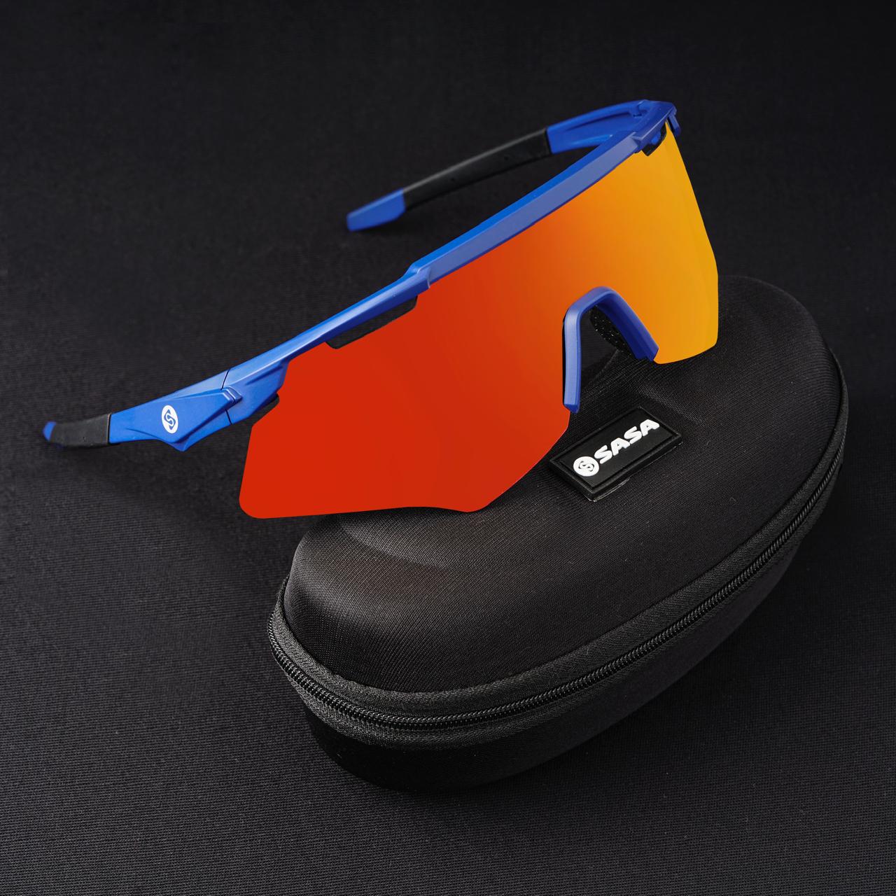 SASA M-Series Navy Blue Frame with Red Revo Lens Sports Sunglasses