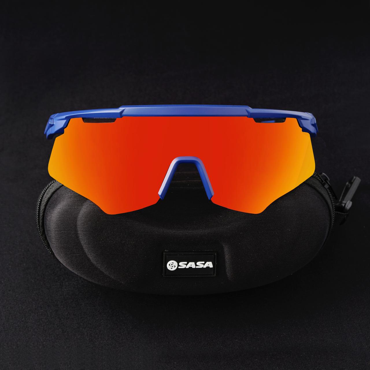 SASA M-Series Navy Blue Frame with Red Revo Lens Sports Sunglasses
