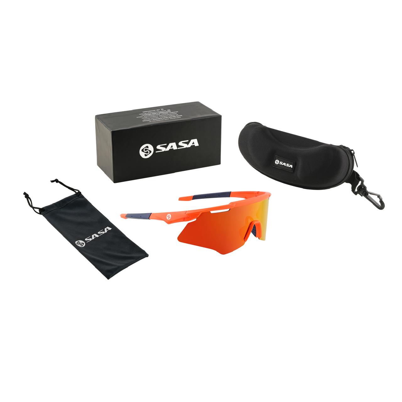SASA M-Series Matte Orange Frame with Red Revo Lens Sports Sunglasses
