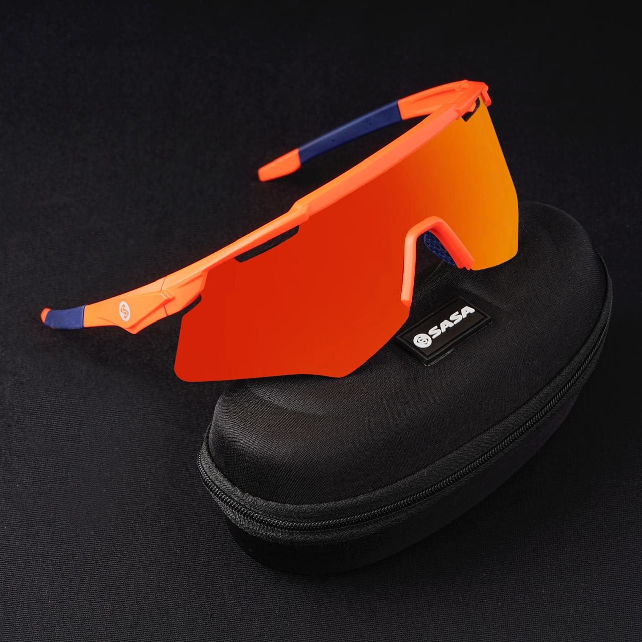 SASA M-Series Matte Orange Frame with Red Revo Lens Sports Sunglasses