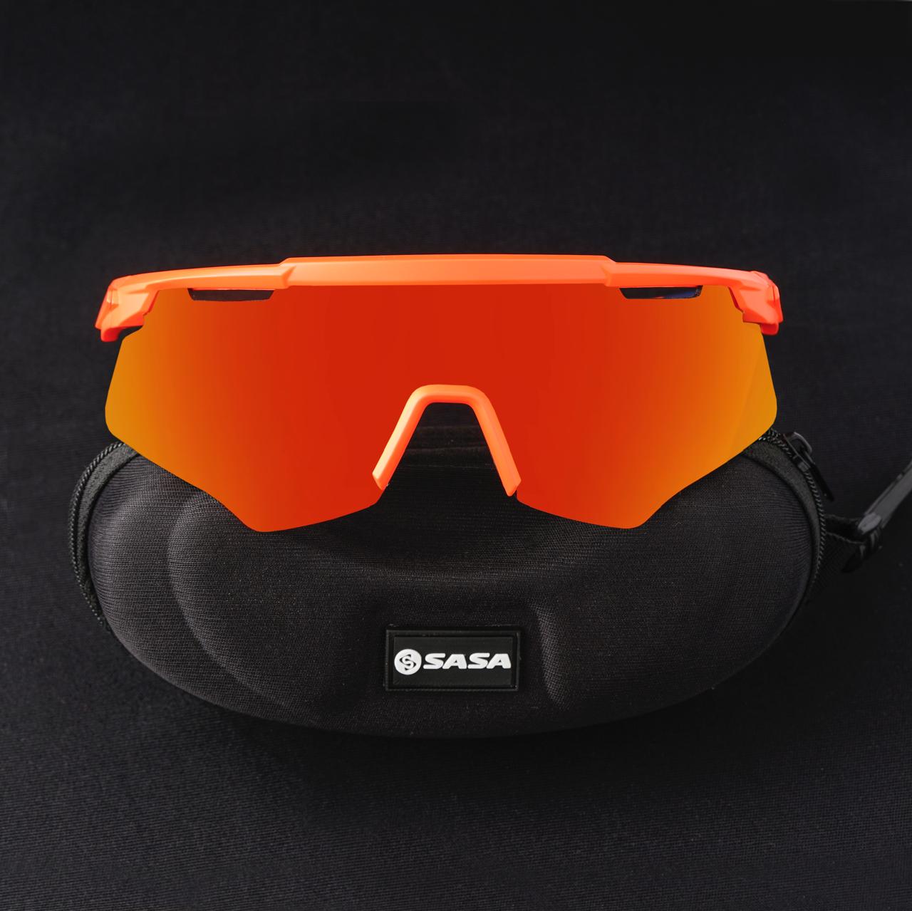 SASA M-Series Matte Orange Frame with Red Revo Lens Sports Sunglasses