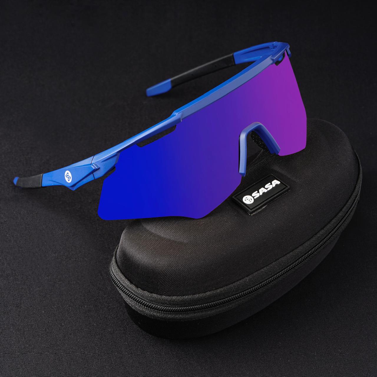 SASA M-Series Matte Navy Blue Frame with Blue Revo Lens Sports Sunglasses