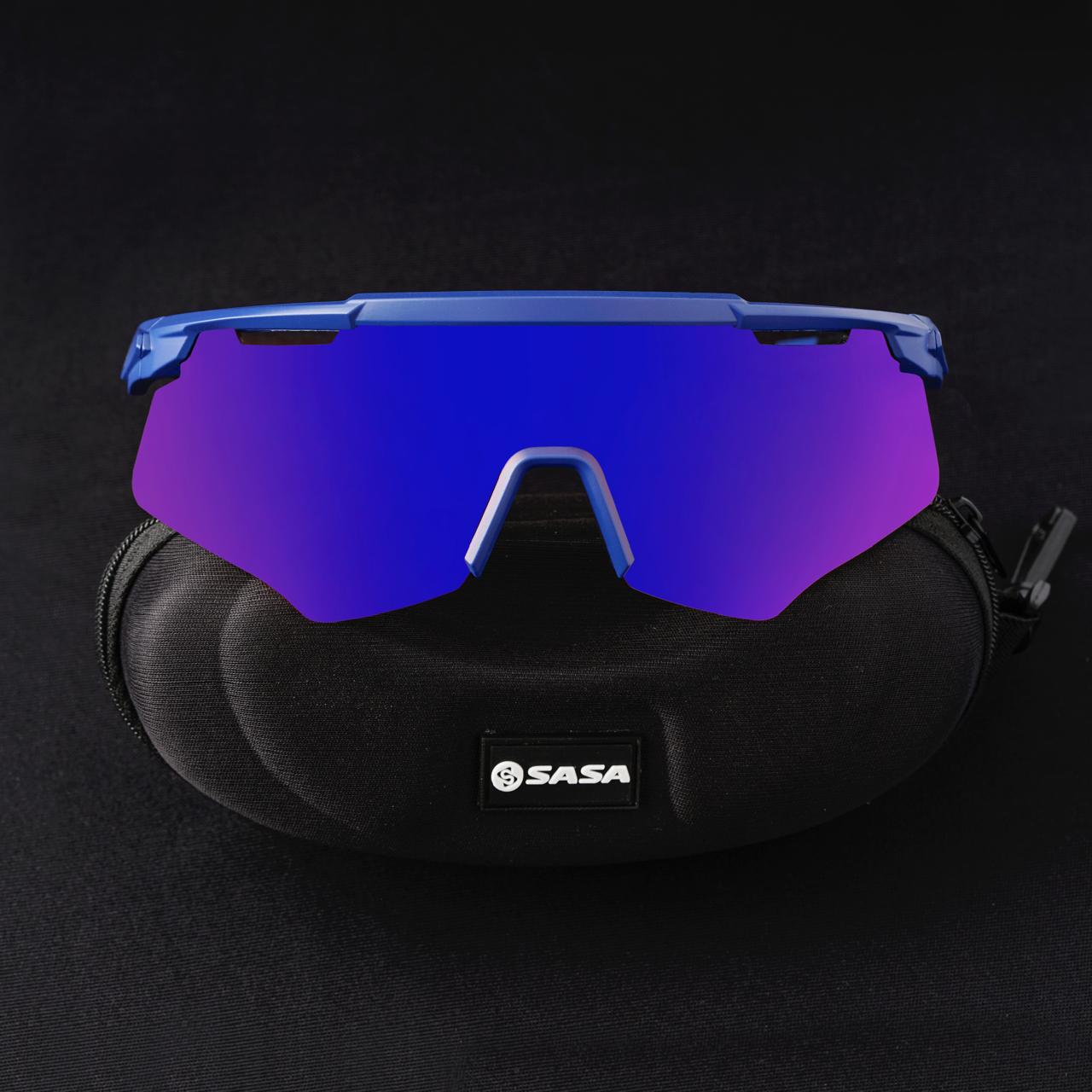 SASA M-Series Matte Navy Blue Frame with Blue Revo Lens Sports Sunglasses