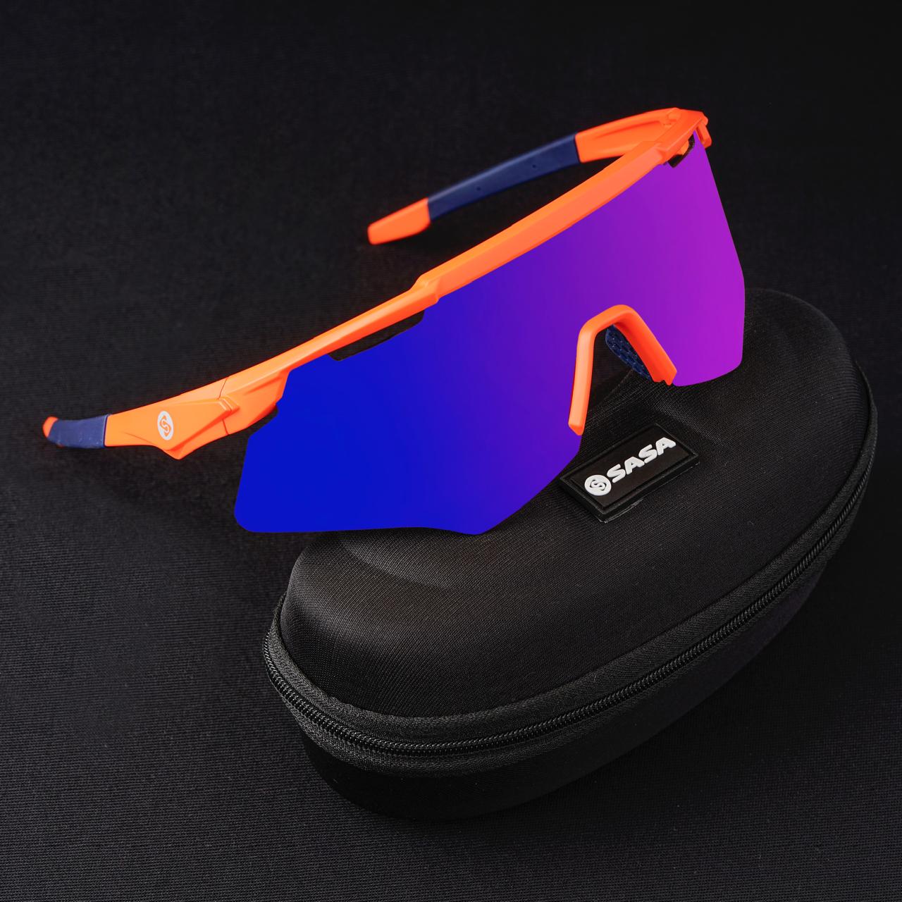 SASA M-Series Matte Orange Frame with Blue Revo Lens Sports Sunglasses