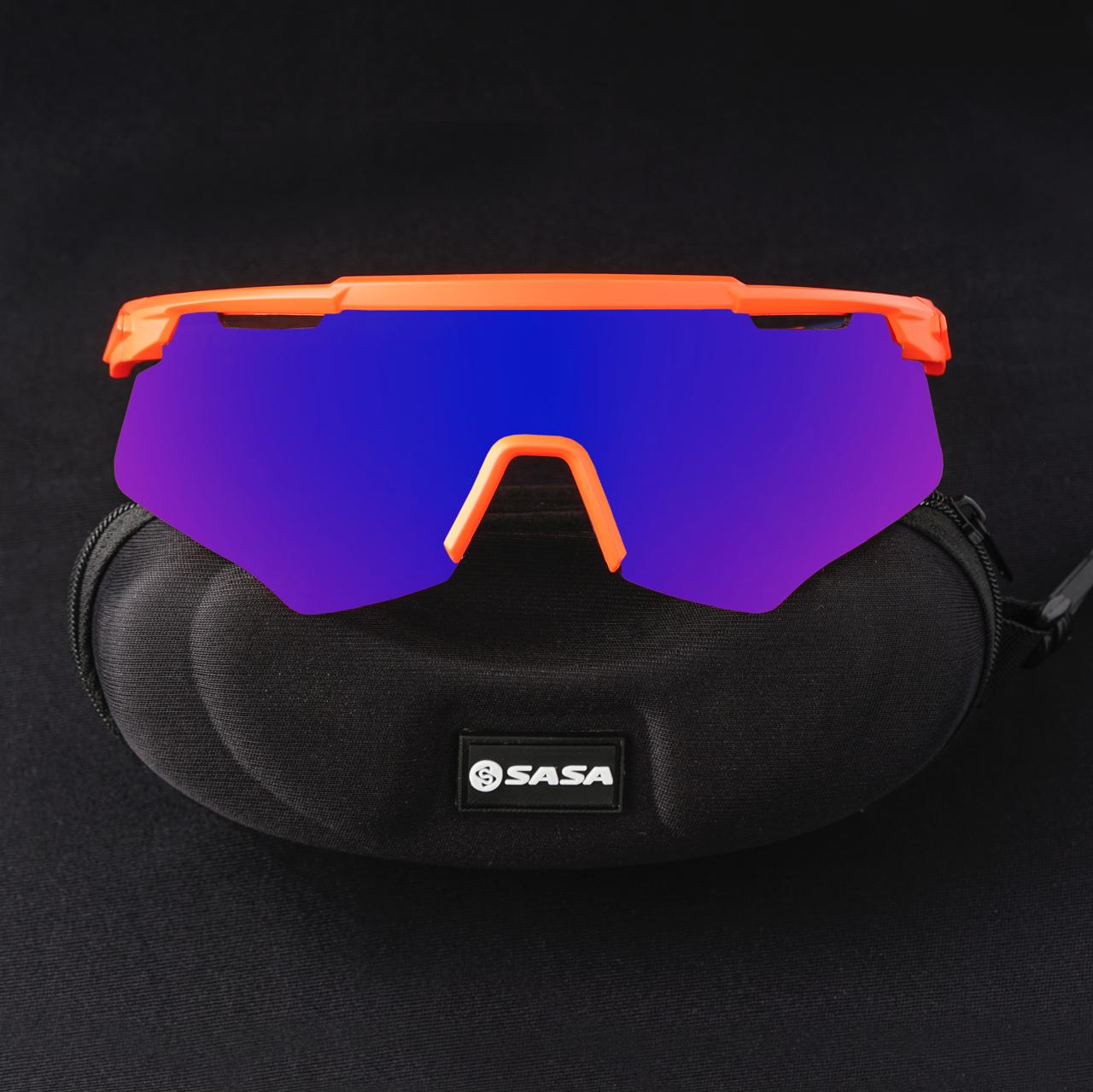 SASA M-Series Matte Orange Frame with Blue Revo Lens Sports Sunglasses