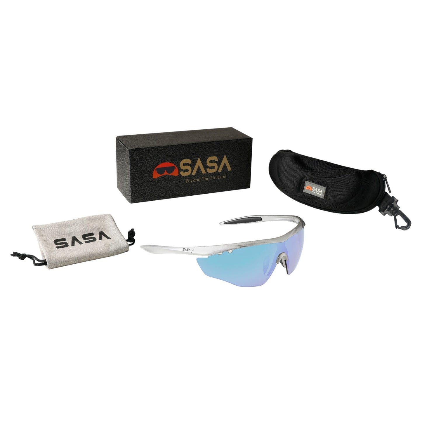 SASA Matte Silver Frame Ice Blue Revo Lens Sports Sunglasses