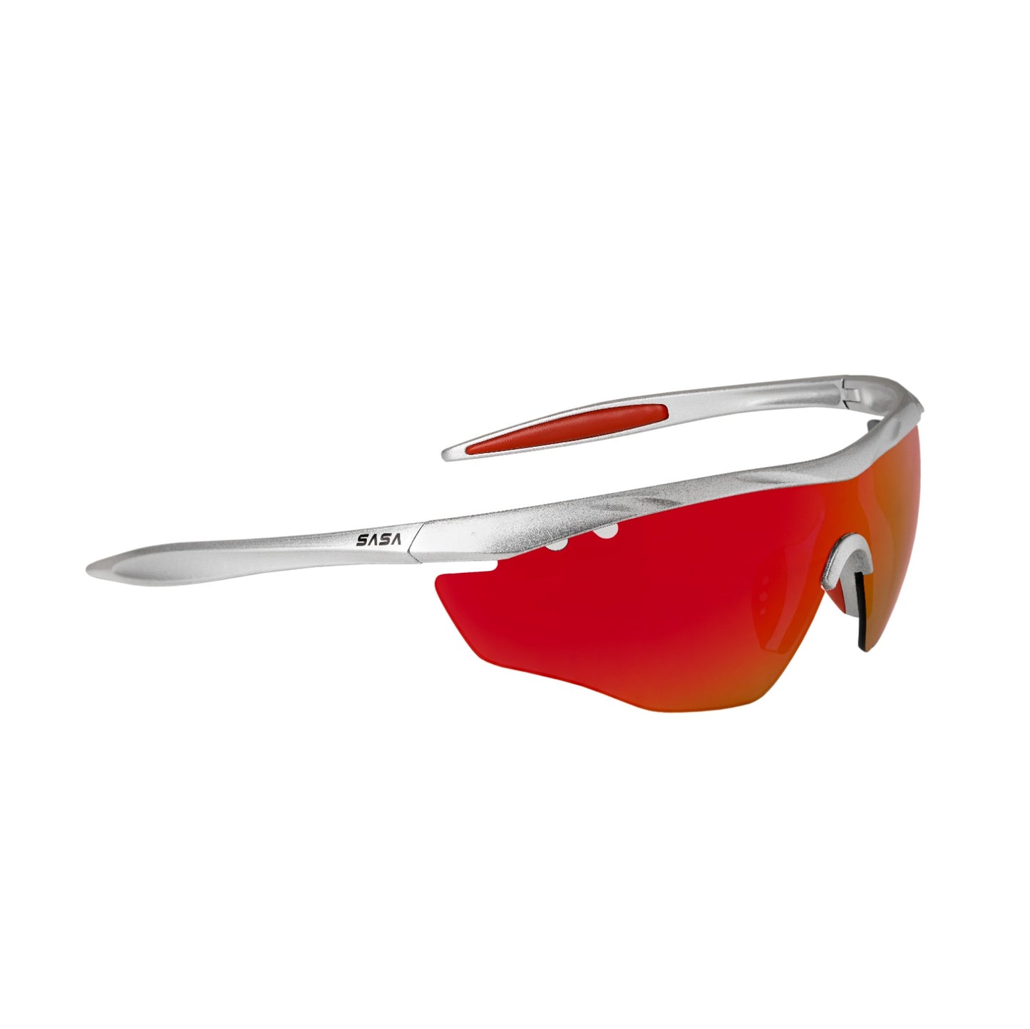 SASA Matte Silver Frame Red Revo Lens Hawkeye Sports Sunglasses