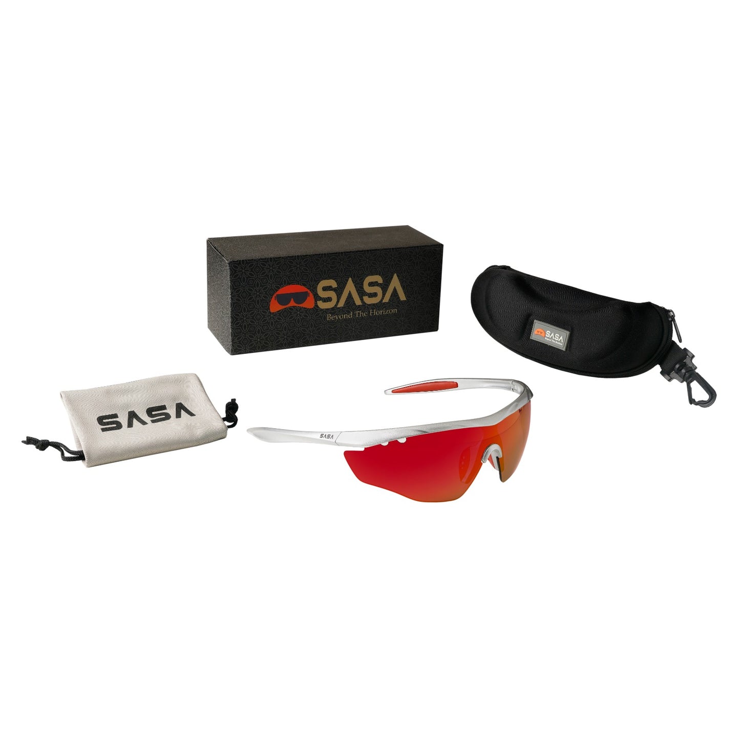SASA Matte Silver Frame Red Revo Lens Hawkeye Sports Sunglasses