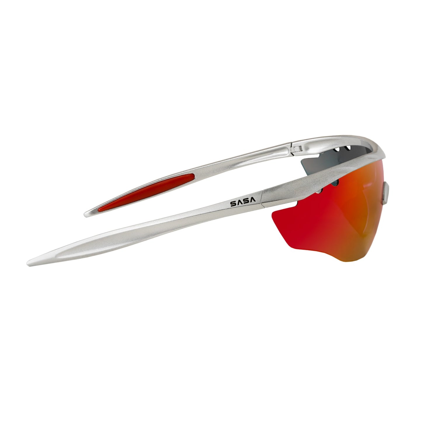 SASA Matte Silver Frame Red Revo Lens Hawkeye Sports Sunglasses