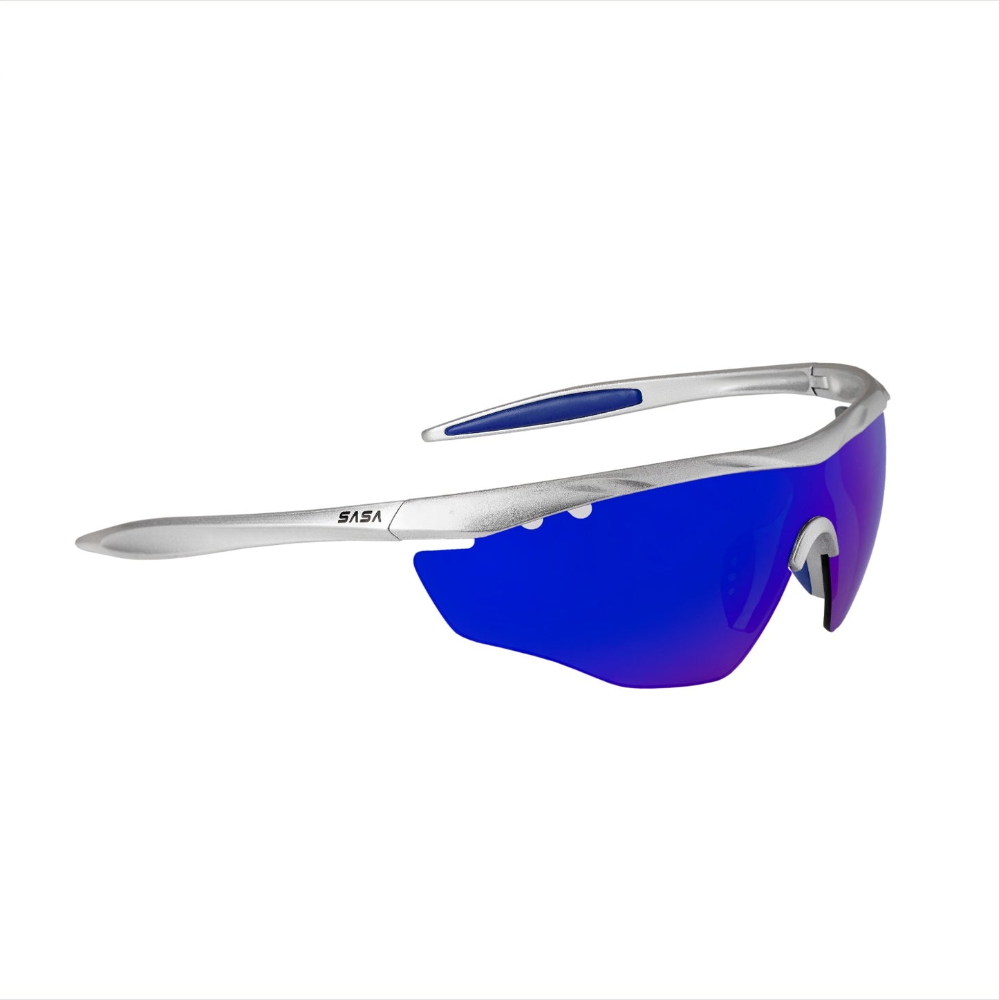 SASA Hawkeye Matte Silver Frame Blue Revo Lens Sports Sunglasses